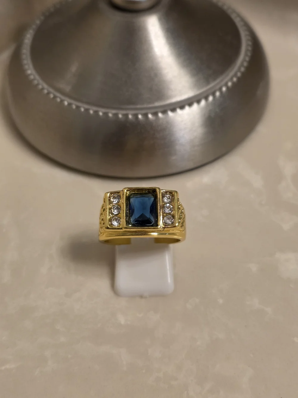 Men's Gold CZ and Sapphire Ring Size 10